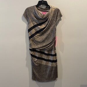 Betsey Johnson Metallic Black and Gold Midi Dress